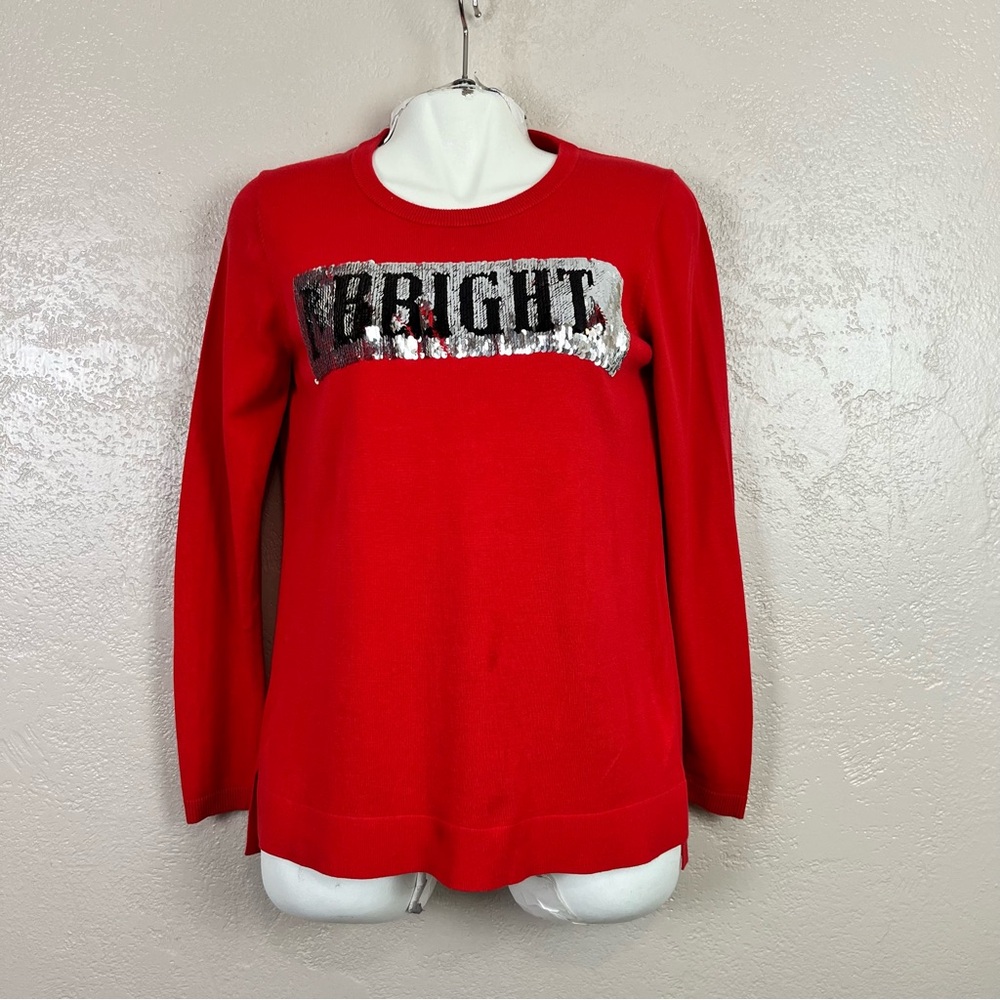 5 for $30‎ Crown & Ivy, Women's Sequin Sweater M Red, Ivory 100% Cotton